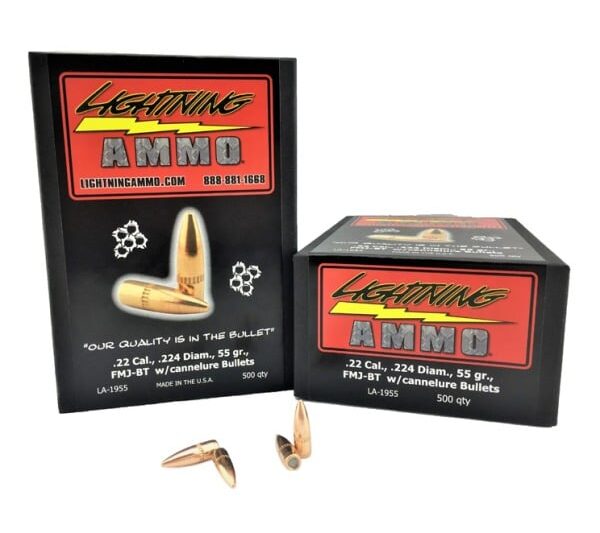 LIGHTNING 22CAL (.224") 55GR FMJBT BULLETS W/CANNELURE BULLETS 500CT