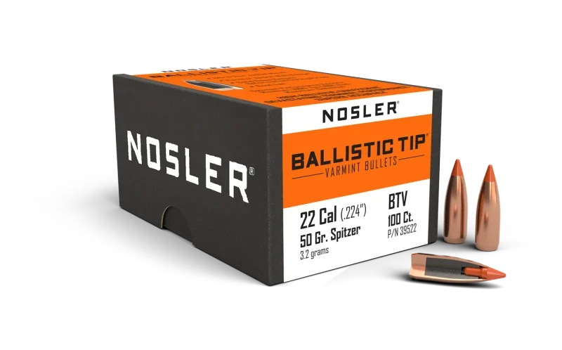 NOSLER 22CAL (.224″) BT VARMINT BULLETS 50GR 100CT NOSLER 22CAL (.224") BT VARMINT BULLETS 50GR 100CT