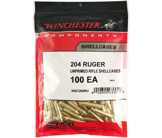 WINCHESTER 204 RUGER UNPRIMED BRASS 100CT