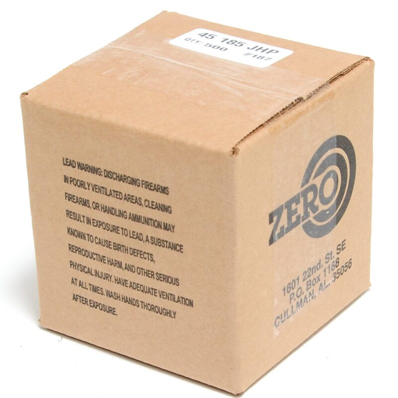 ZERO 45CAL (.452") 185GR JHP BULLETS 500CT