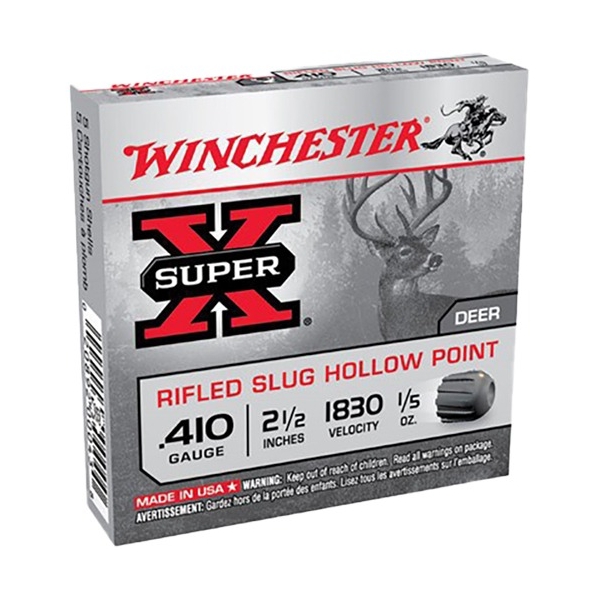 WINCHESTER SUPER-X 410 BORE 2.5" 1830FPS 1/5OZ RIFLED HP SLUGS 5RDS