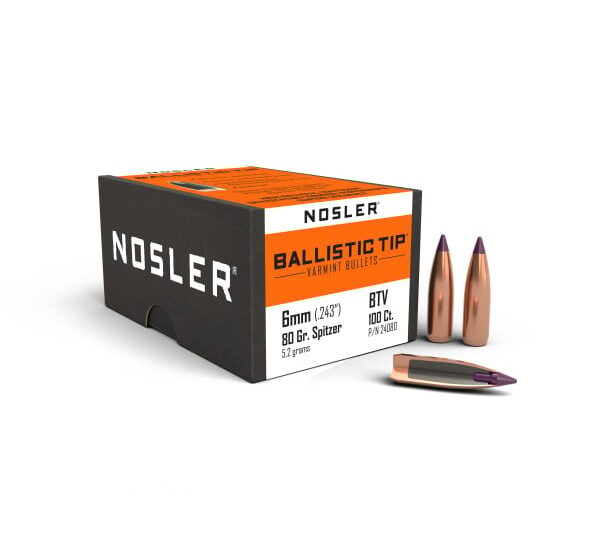 NOSLER 6MM (.243") 80GR BALLISTIC TIP BULLETS 100CT