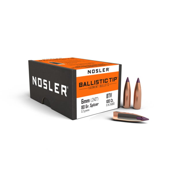 NOSLER 6MM (.243") 80GR BALLISTIC TIP BULLETS 100CT