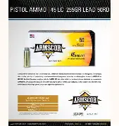 ARMSCOR 45 LONG COLT 255GR LEAD RN AMMO 50CT
