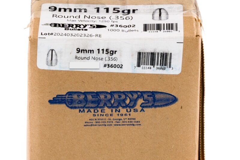 BERRY 9MM (.356) 115GR RN 250 CT BERRY 9MM (.356) 115GR RN 250 CT