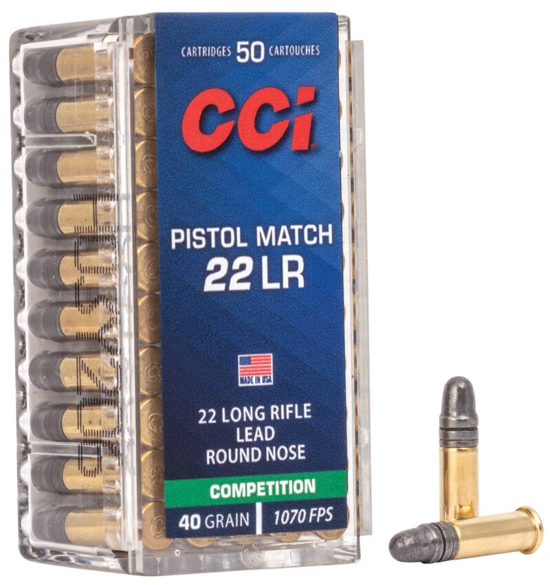 CCI PISTOL MATCH 22LR COMPETITION 22LR ROUND NOSE 40GR 1070 FPS 50CT AMMO