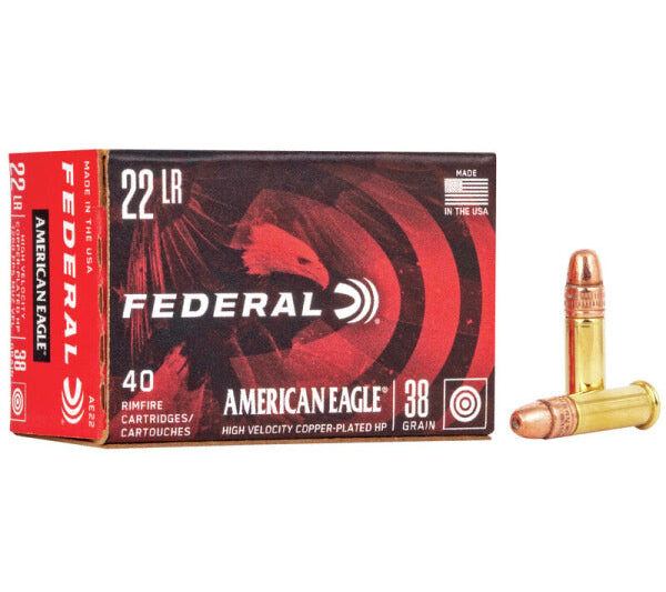 FDAE22 FEDERAL AMERICAN EAGLE 22LR 38GR CP-HP AMMO 40RDS