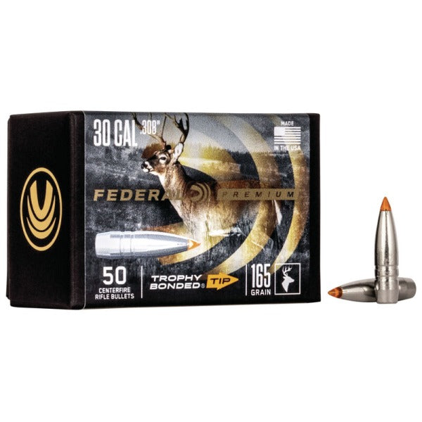 FEDERAL TROPHY BONDED 30 CAL (.308") 165 GR BULLETS 50CT