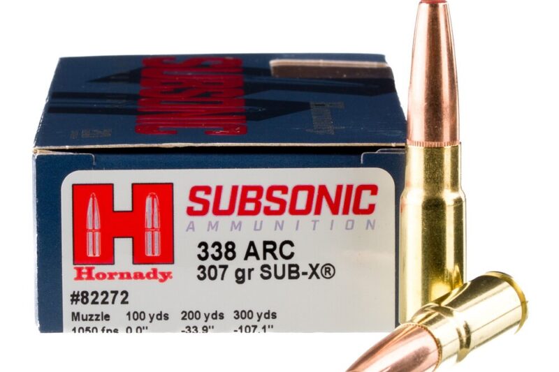 HORNADY SUBSONIC 338 ARC 307GR SUB-X AMMO 20RDS HORNADY SUBSONIC 338 ARC 307GR SUB-X AMMO 20RDS