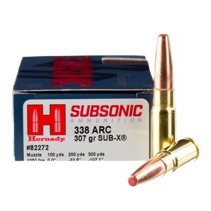 HORNADY SUBSONIC 338 ARC 307GR SUB-X AMMO 20RDS