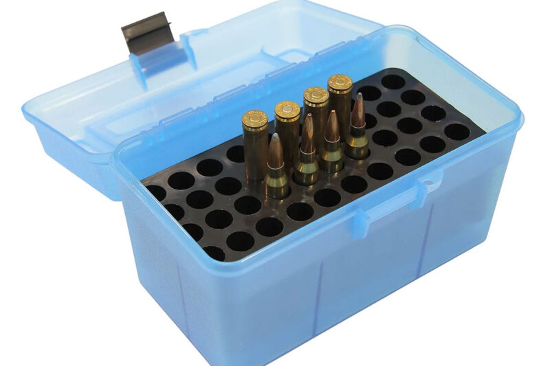MTM DELUX AMMO BOX 50-RDS 7MM RM TO 300 WM BLUE