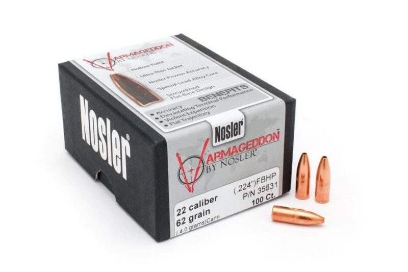 NOSLER 22CAL (.224") 62GR FBHP VARMAGEDDON BULLETS 100CT