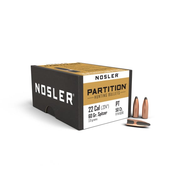 NOSLER 22CAL (.224") 60GR PARTITION BULLETS 50CT