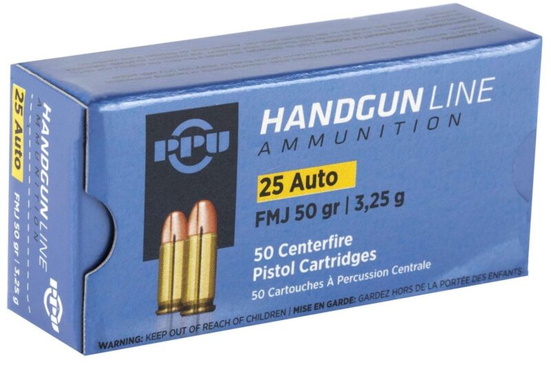 PPU 25 AUTO 50GR FMJ AMMO 50RDS