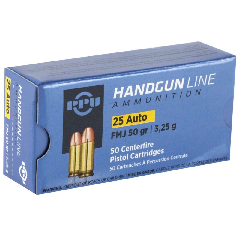 PPU 25 AUTO 50GR FMJ AMMO 50RDS