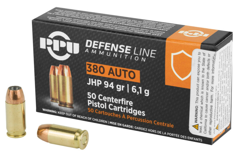 PPU DEFENSE LINE 380 94GR JHP AMMO 50RDS