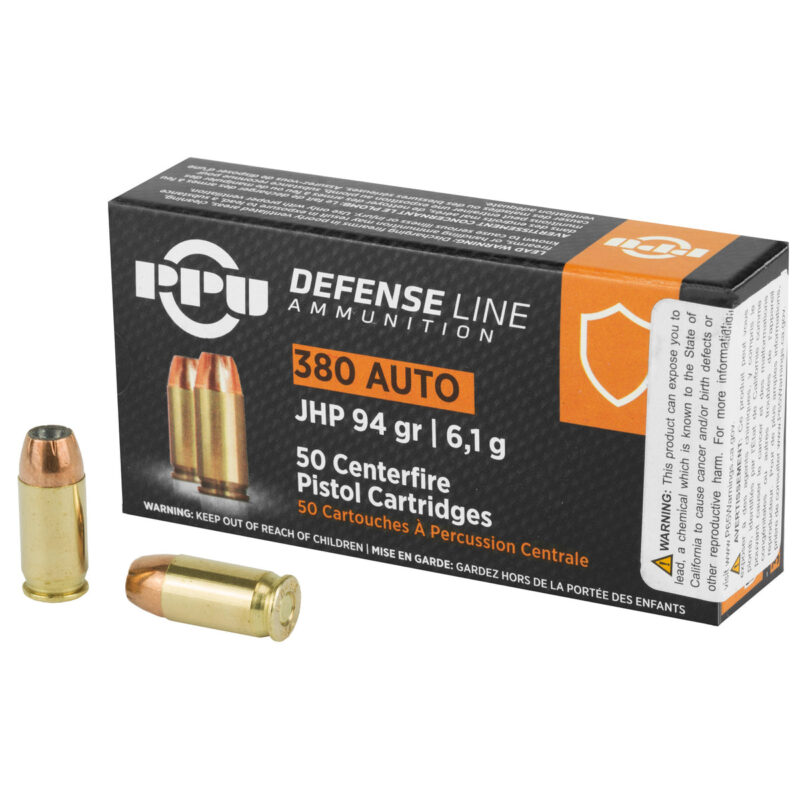 PPU DEFENSE LINE 380 94GR JHP AMMO 50RDS