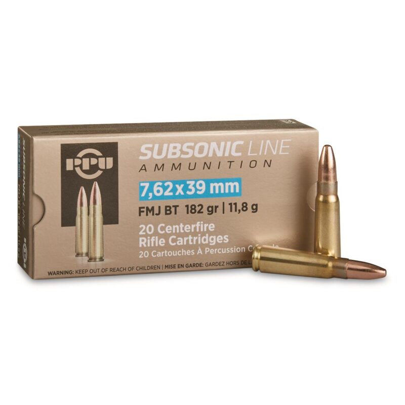 PPU SUBSONIC 7.62X39 FMJBT 182GR AMMO 20CT