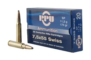 PPU 7.5X55 SWISS 174GR SP AMMO 20RDS