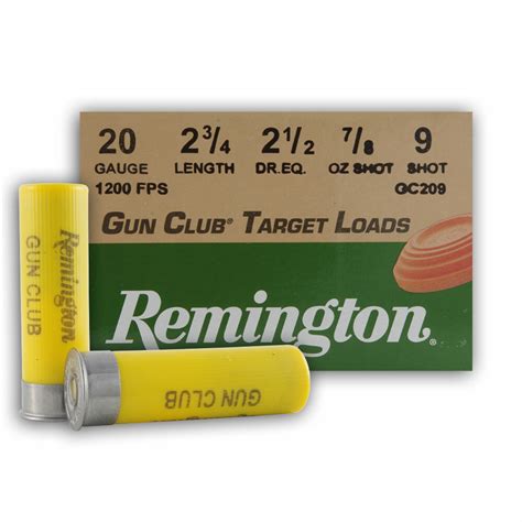 REMINGTON GUN CLUB 20GA 2.5DRAM 7:8OZ 1200FPS #9 AMMO 25RDS REMINGTON GUN CLUB 20GA 2.5DRAM 7/8OZ 1200FPS #9 AMMO 25RDS