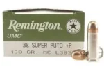 REMINGTON 38 SUPER AUTO +P 130GR FMJ AMMO 50CT
