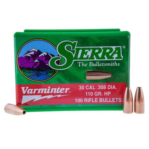 SIERRA VARMINTER 30 CAL (.308”) 110GR HP BULLETS 100CT