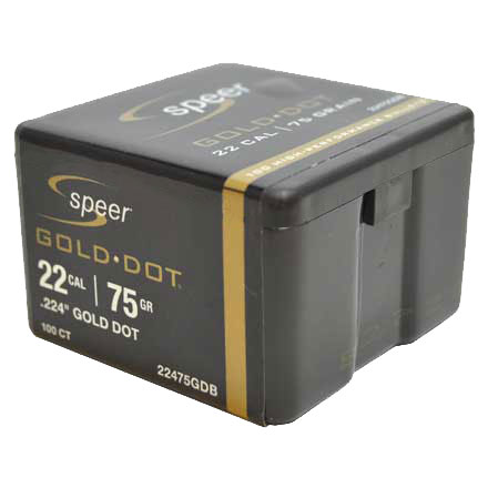 SPEER 22CAL (.224") 75GR GOLD DOT BULLETS 100CT