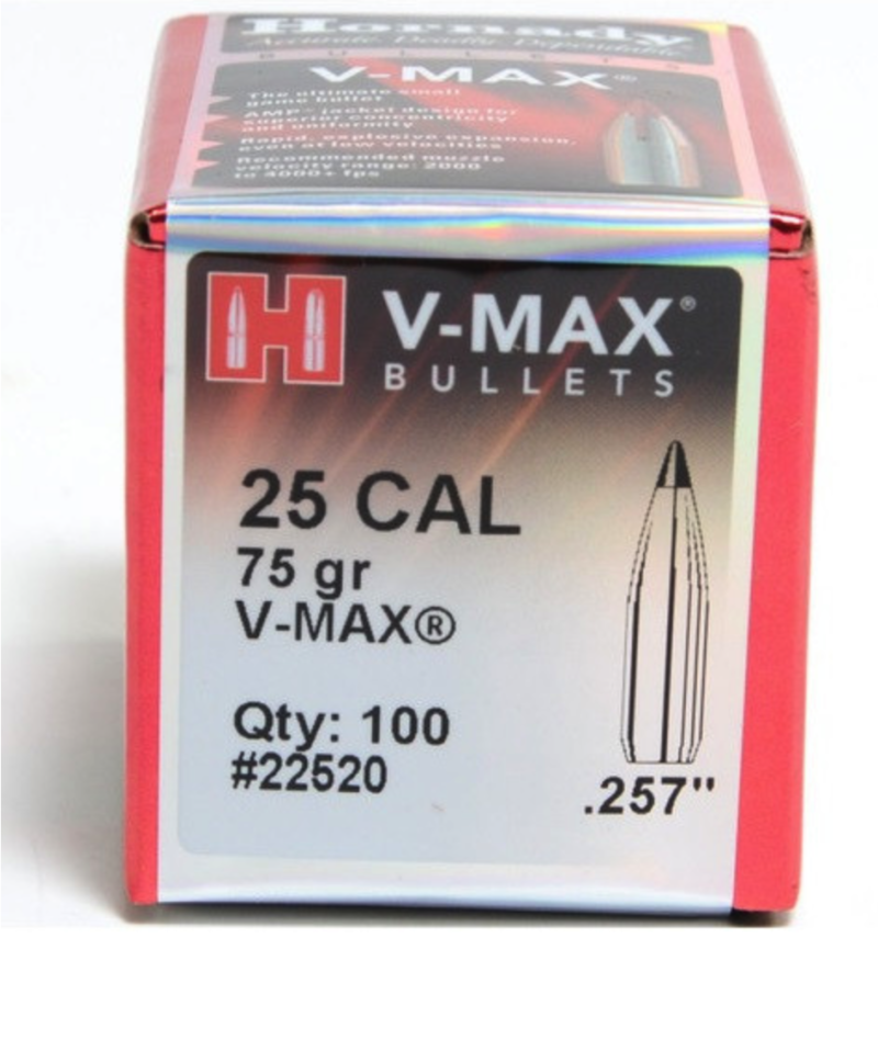 HORNADY BULLET 25 CAL 75GR V-MAX 100CT