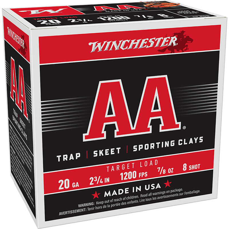 WINCHESTER AA 20ga 2.5dram 7/8oz 1200fps #8 Case