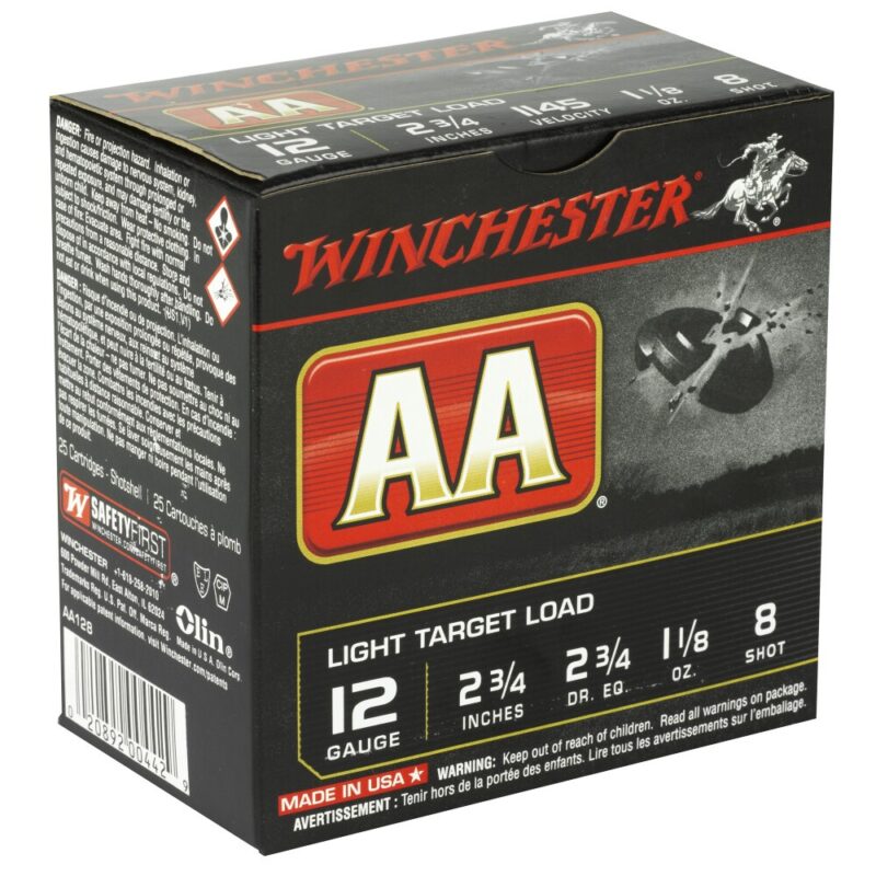 WINCHESTER AA LIGHT TARGET 12GA 2.75" 1-1/8OZ 1145FPS #8 AMMO 25RDS