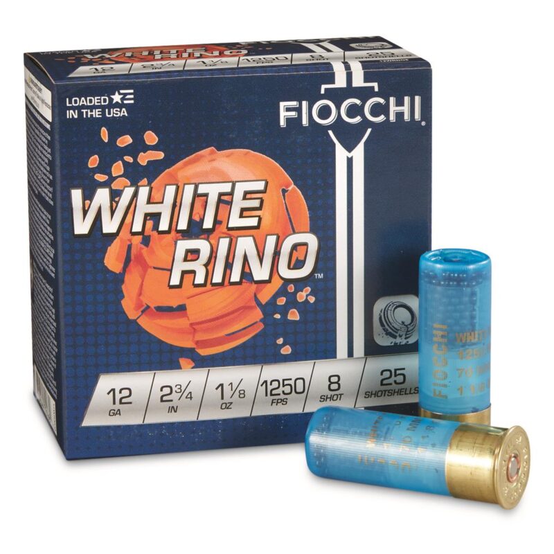 FIOCCHI WHITE RHINO SPREADER 12GA 2 3/4in 1 1/8 oz 8shot 25ct SHOTGUN AMMO- BOX