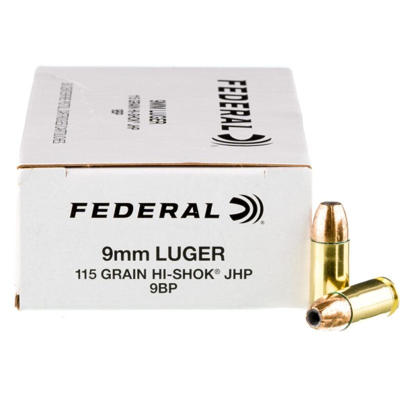 FEDERAL 9MM LUGER 115 HI-SHOK JHP AMMO 50RDS
