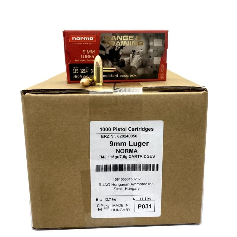 NORMA 9MM LUGER 124gr FMJ 1000ct - CASE